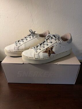 Golden Goose Hi Star Cream and Silver Low-Top Sneakers